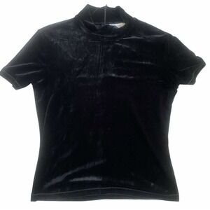 Preston &‎ York women's blouse Black Velvet Short Sleeve gothic Y2K Size Large